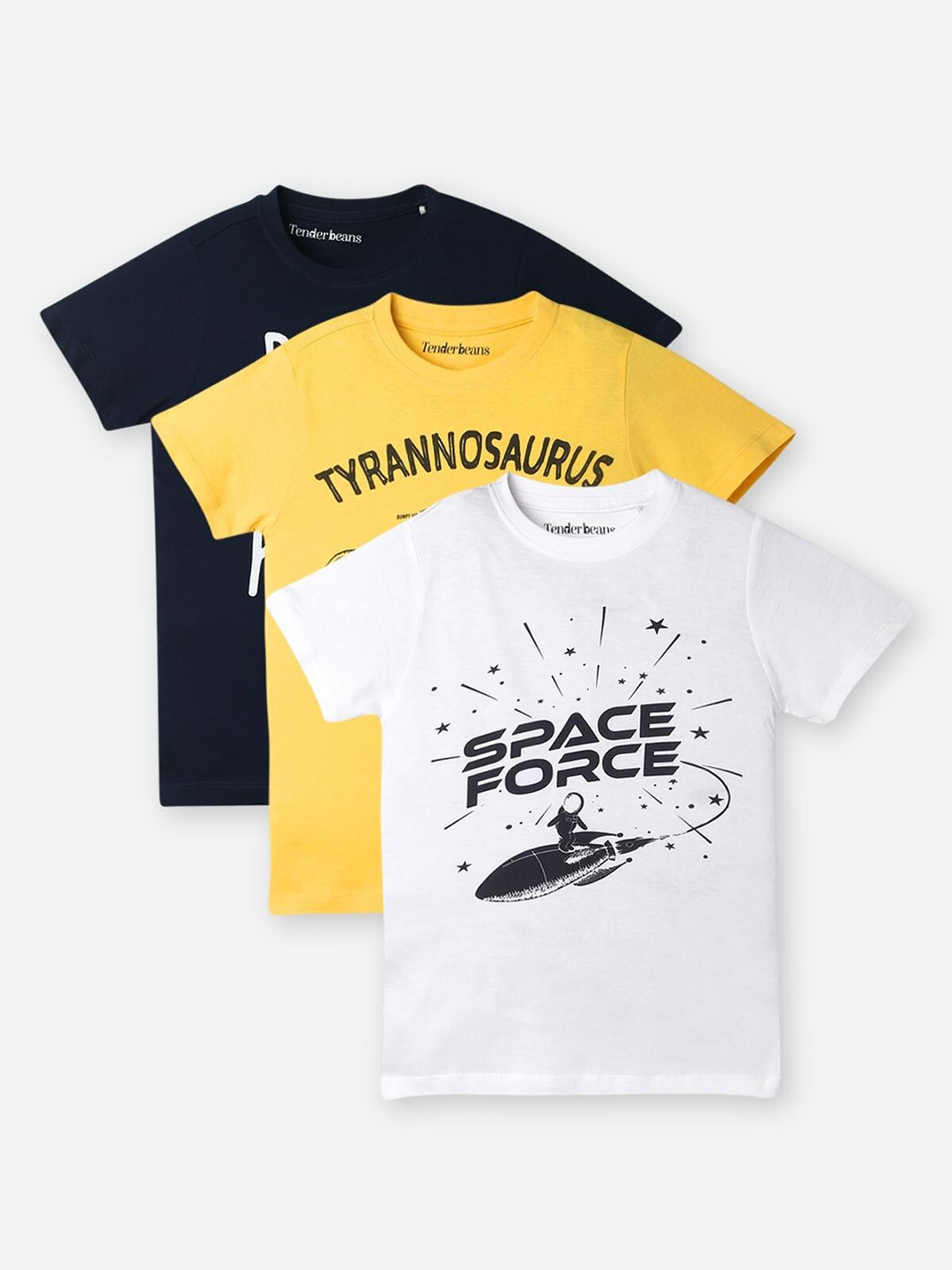 

UrbanMark Boys White & Yellow Pack Of 3 Typography Printed Pure Cotton Casual T-Shirts