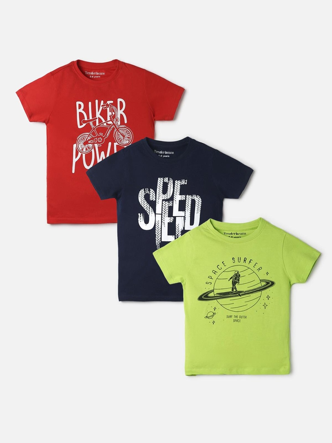 

UrbanMark Boys Pack of 3 Typography Printed Pure Cotton T-shirts, Lime green
