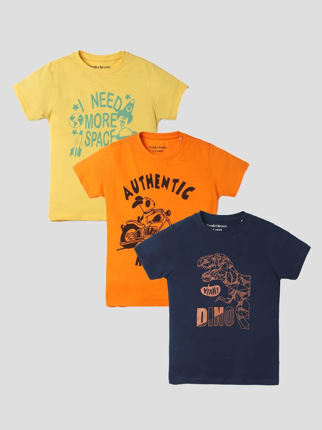 

UrbanMark Boys Pack of 3 Typography Printed Pure Cotton T-shirts, Navy blue