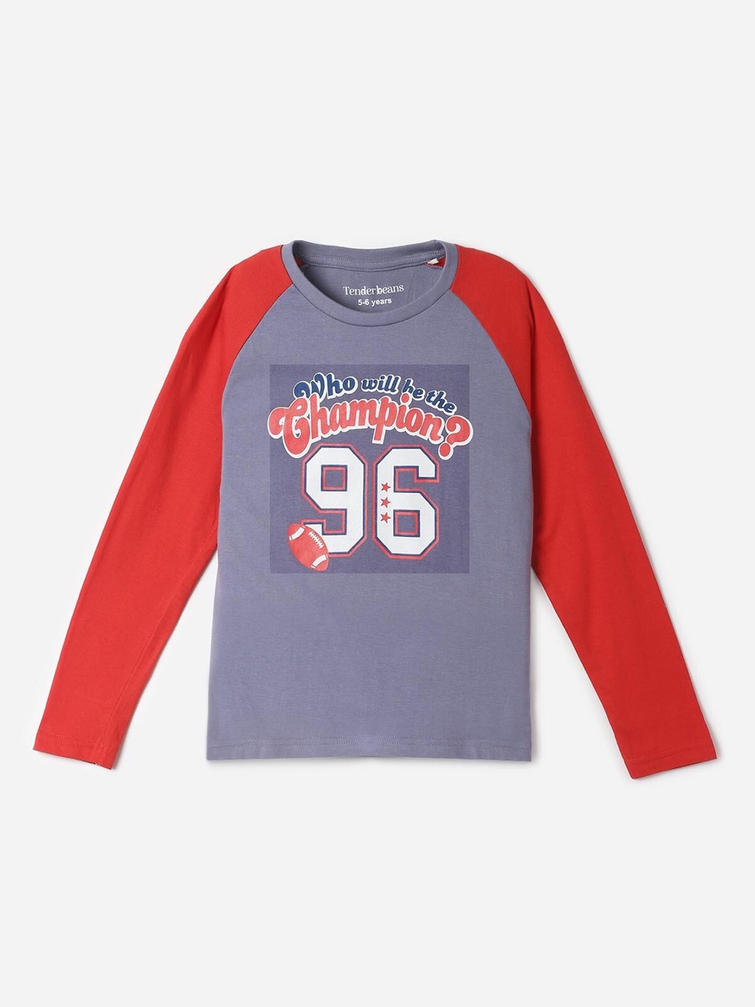 

UrbanMark Boys Grey & Red Colourblocked Raglan Sleeves Pure Cotton Casual T-Shirt