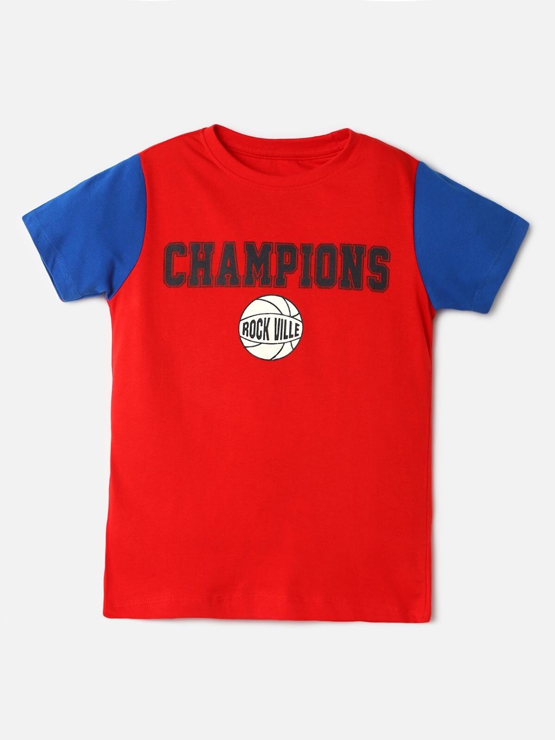 

UrbanMark Boys Red & Blue Colourblocked Pure Cotton Casual T-Shirt