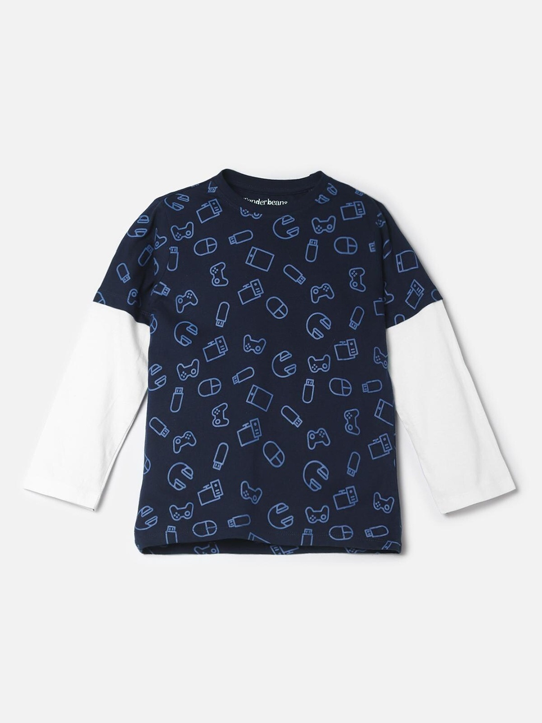 

UrbanMark Boys Navy Blue & White Conversational Printed Pure Cotton Casual T-Shirt