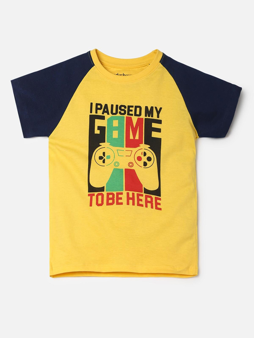 

UrbanMark Boys Yellow & Red Graphic Printed Raglan Sleeves Pure Cotton Casual T-Shirt