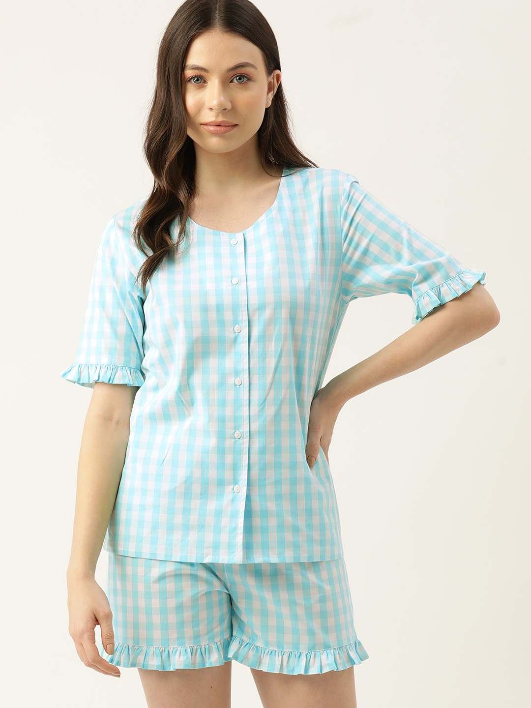 

ETC Checked Pure Cotton Night Suit, Blue