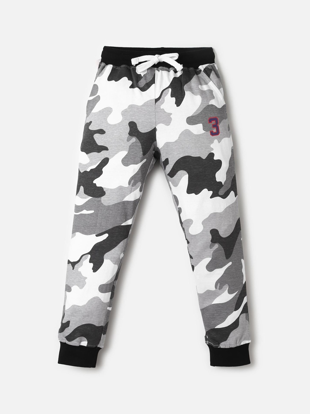 

UrbanMark Junior Boys Mid-Rise Camouflage Printed Pure Cotton Joggers, Grey