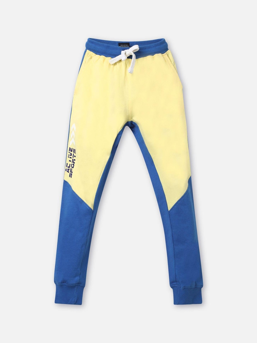 

UrbanMark Boys Mid-Rise Colourblocked Pure Cotton Jogger, Blue