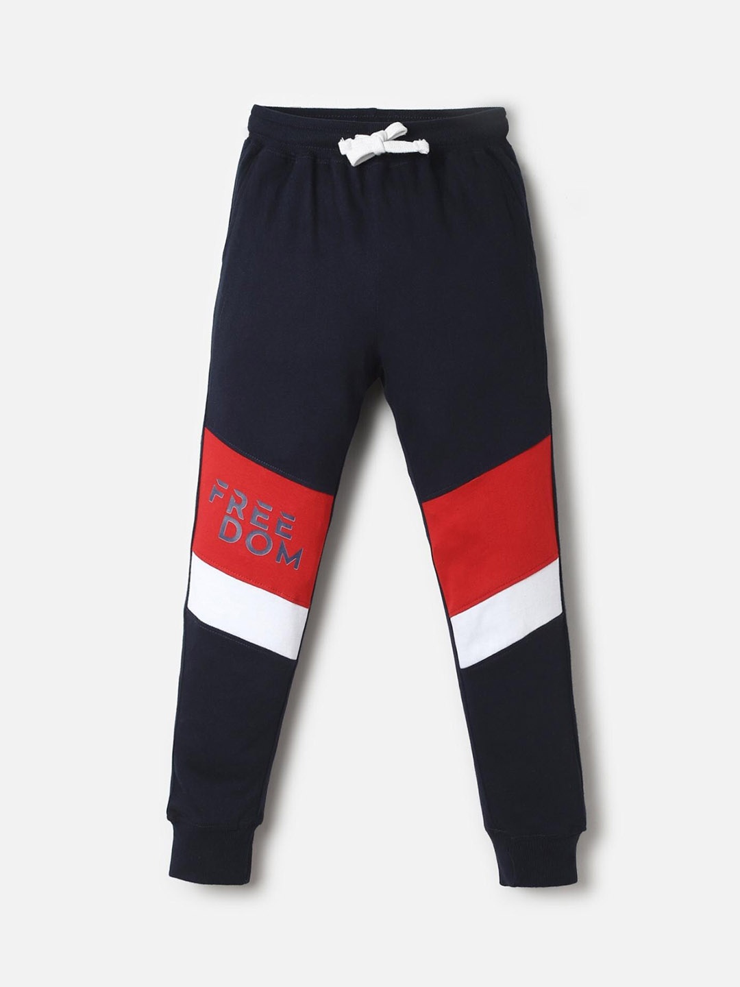 

UrbanMark Boys Mid-Rise Colourblocked Pure Cotton Jogger, Navy blue
