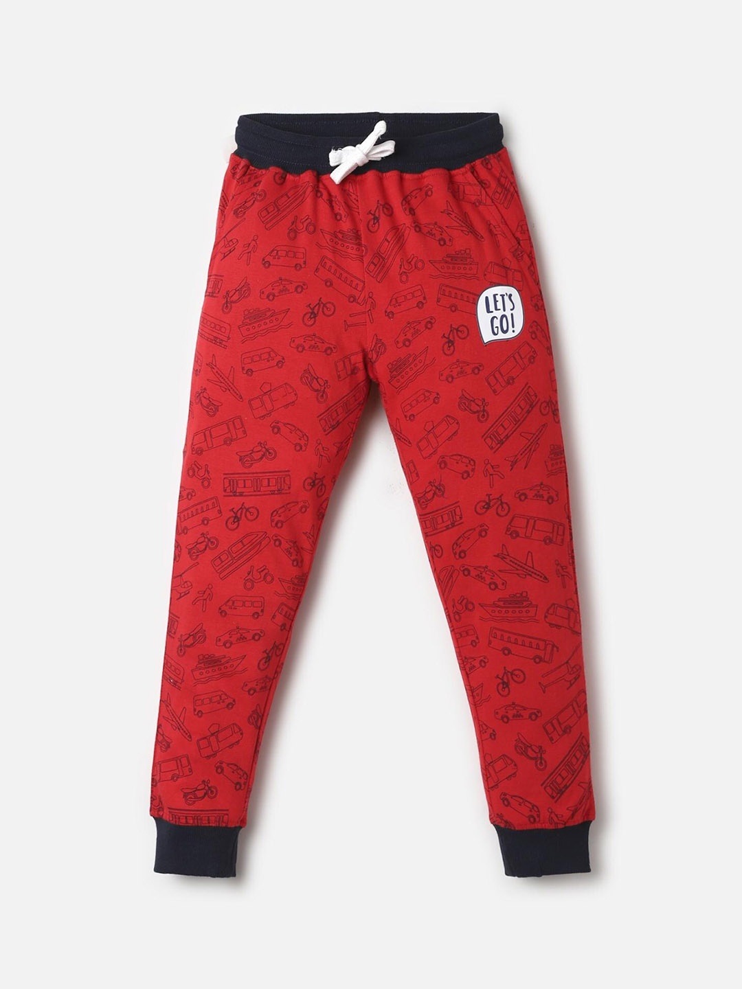 

UrbanMark Boys Mid-Rise Conversational Printed Cotton Joggers, Red