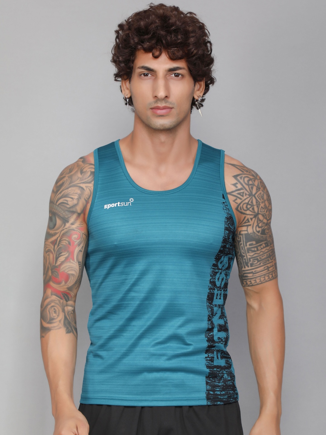 

SPORT SUN Round Neck Sleevesless Anti-Odour Sports Gym Vest, Teal
