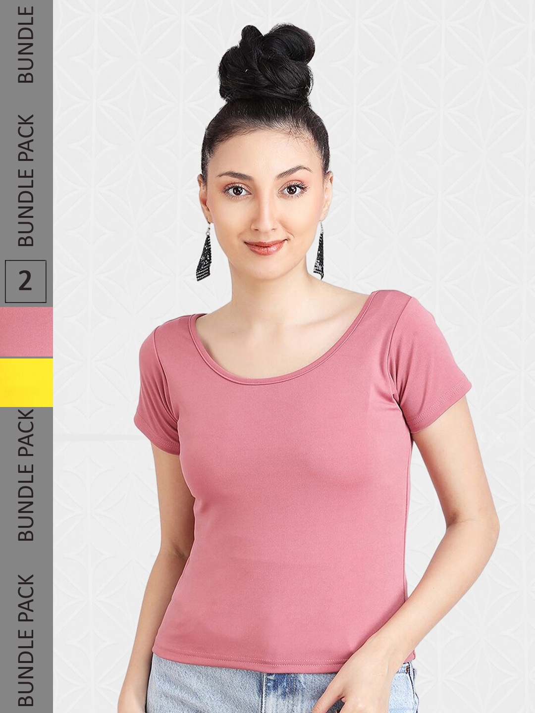 

Designer Bugs Pack Of 2 Round Neck Regular Top, Yellow