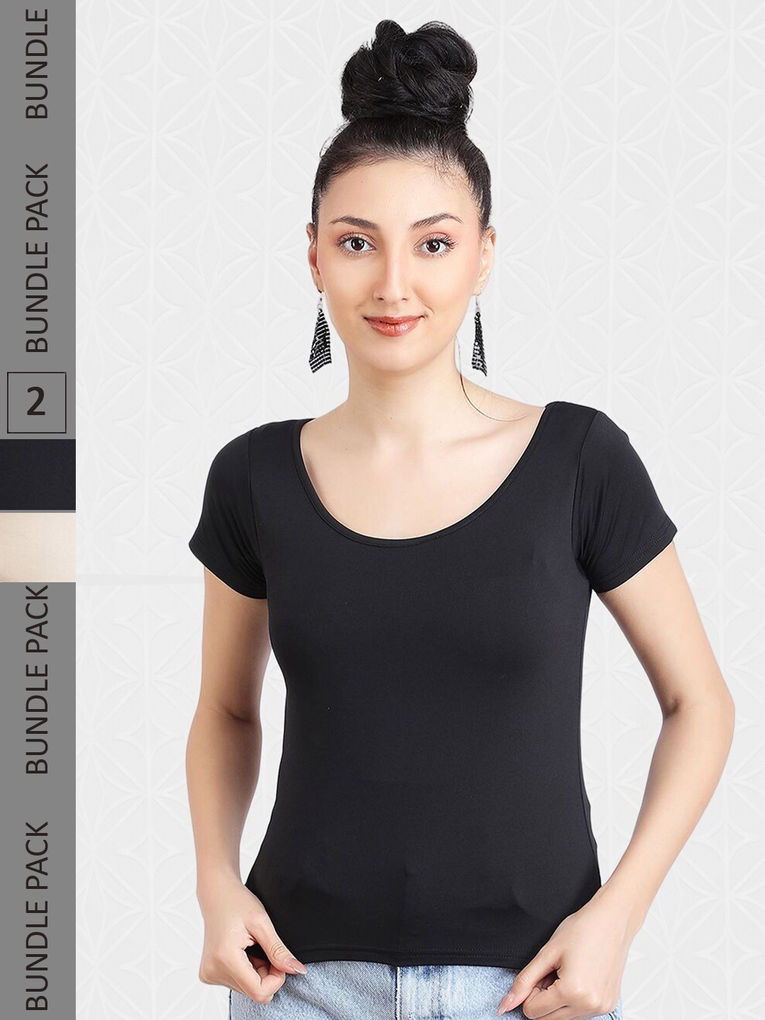 

Designer Bugs Pack Of 2 Round Neck Regular Top, Black