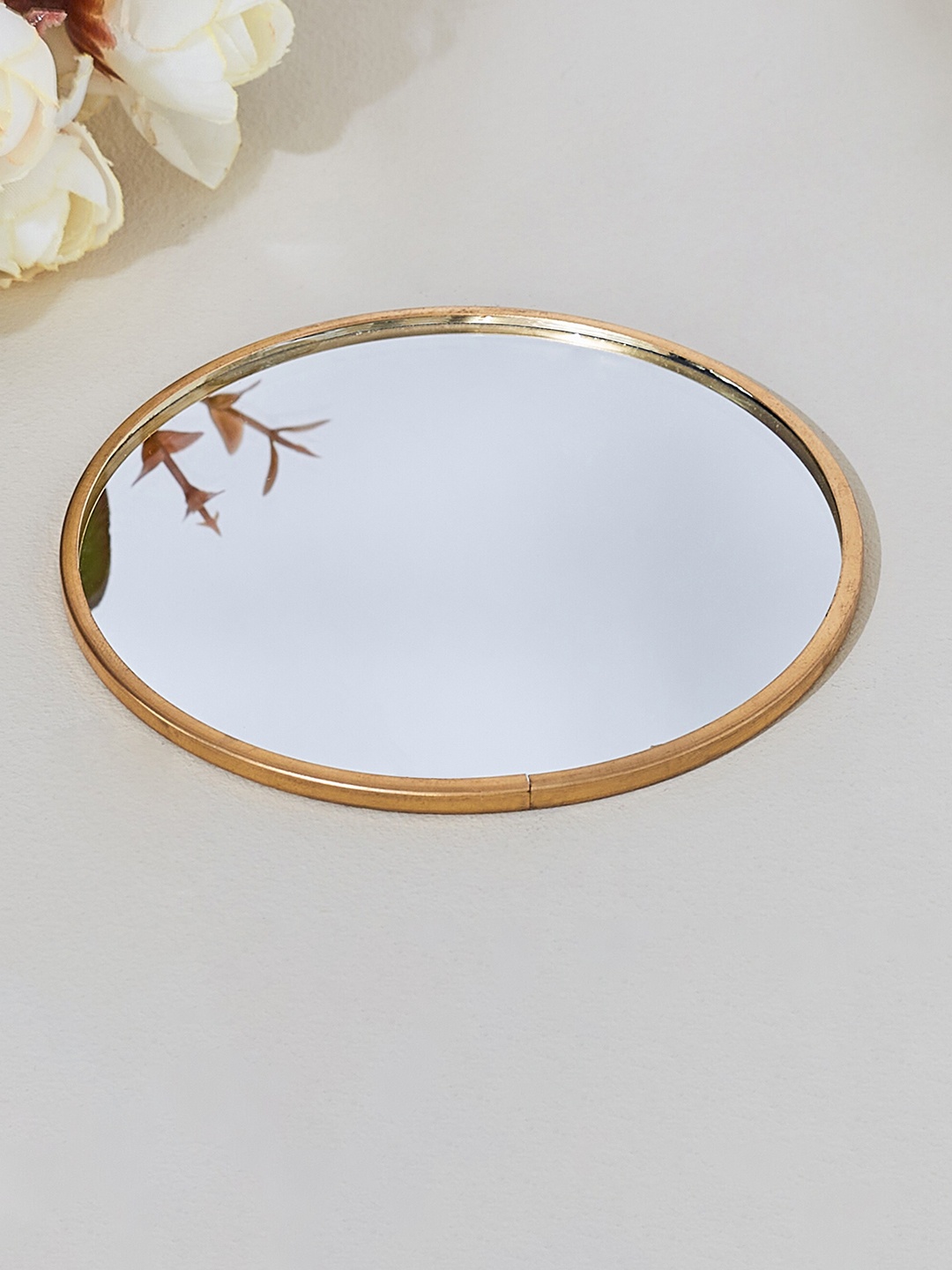 

Home Centre Gold Toned Candle Plate With Mirror Base