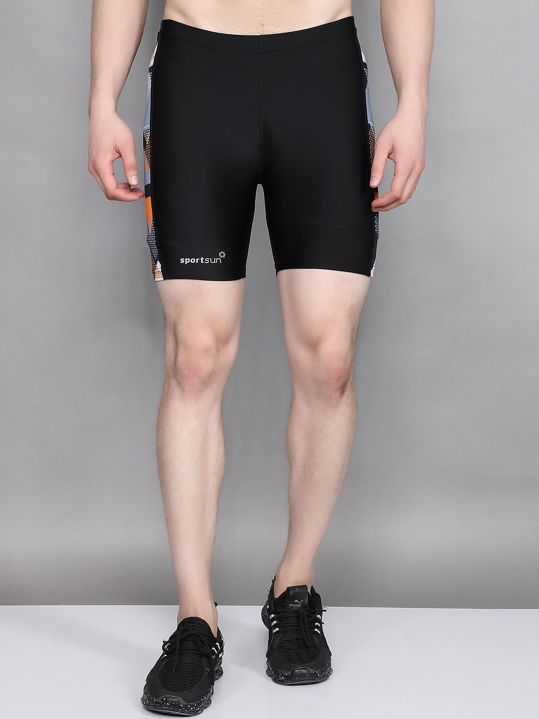 

SPORT SUN Men Printed Slim Fit Above Knee-Length Tights, Black