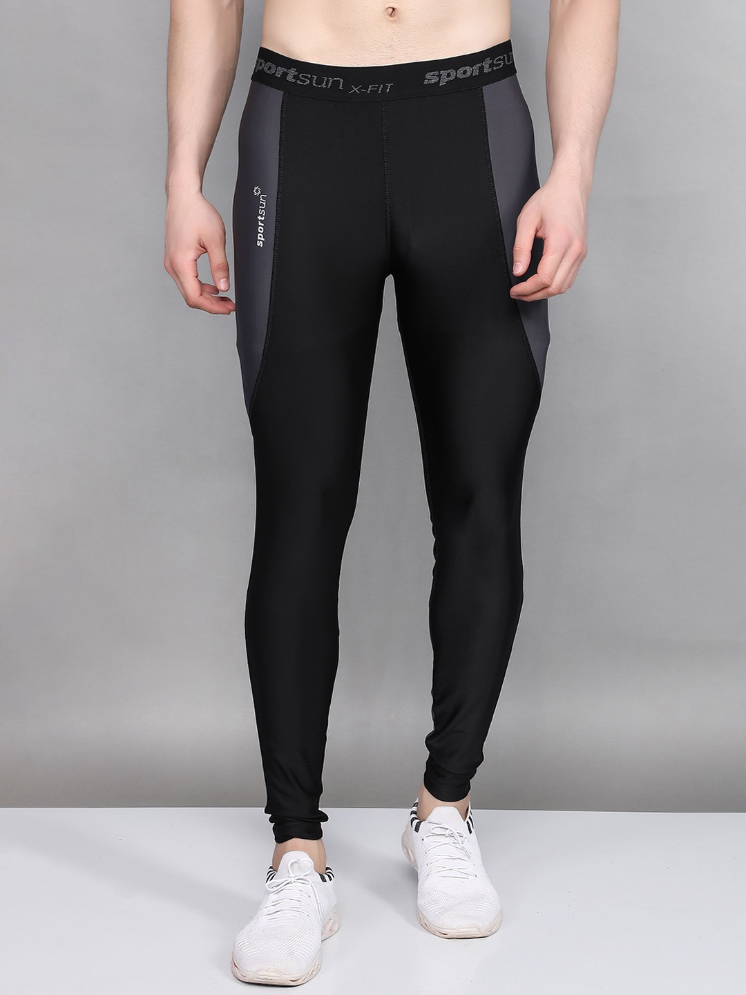

SPORT SUN Men Colourblocked Slim-Fit Ankle-Length Gym Tights, Black