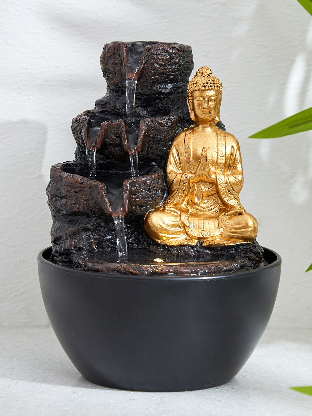 

Home Centre Golden & Black Polyresin Buddha Indoor Fountain, Gold