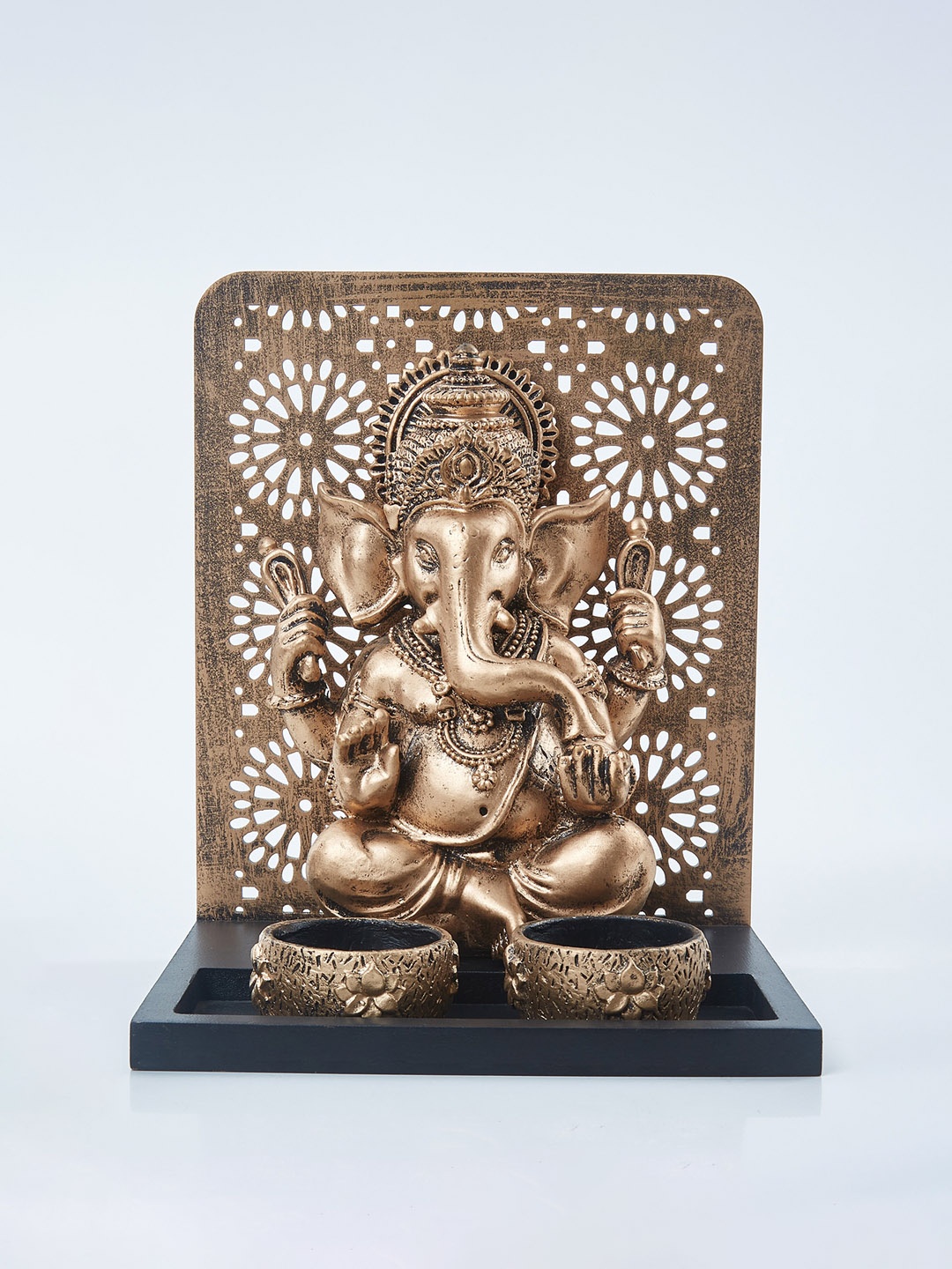 

Home Centre Gold-Toned Lord Ganesha With T-Light Holders Showpiece