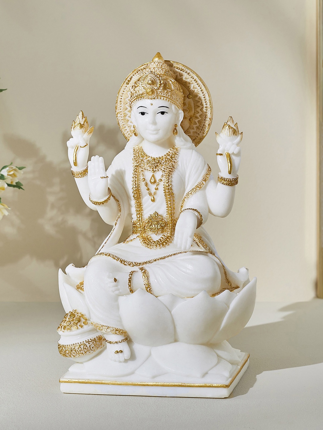 

Home Centre Dhayana White & Gold-Toned Goddess Lakshmi Figurine Showpiece