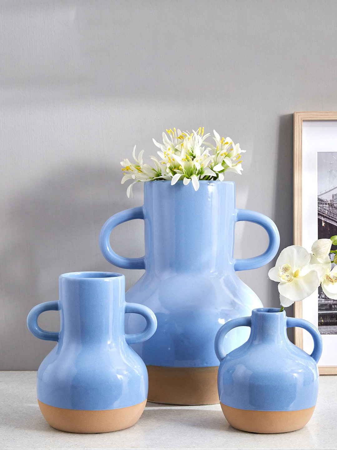 

Home Centre Colour Refresh Blue Ceramic Vase With Handle