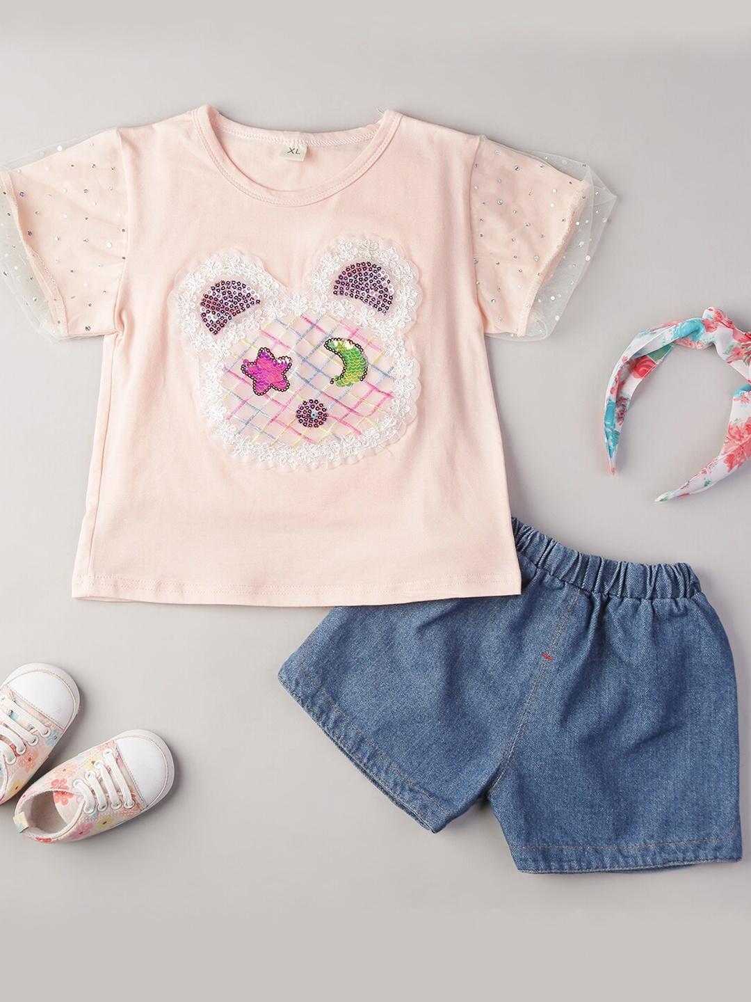 

Bold N Elegant Girls Embellished Round Neck Top with Shorts, Pink
