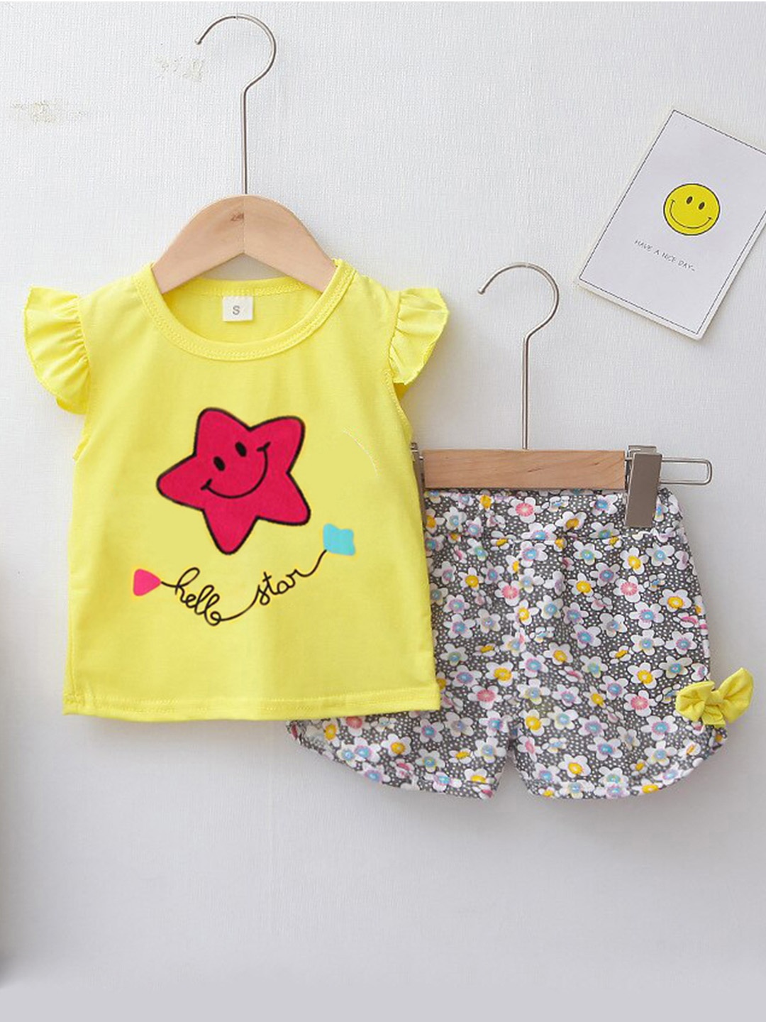 

Bold N Elegant Girls Printed Cotton Top with Shorts, Yellow