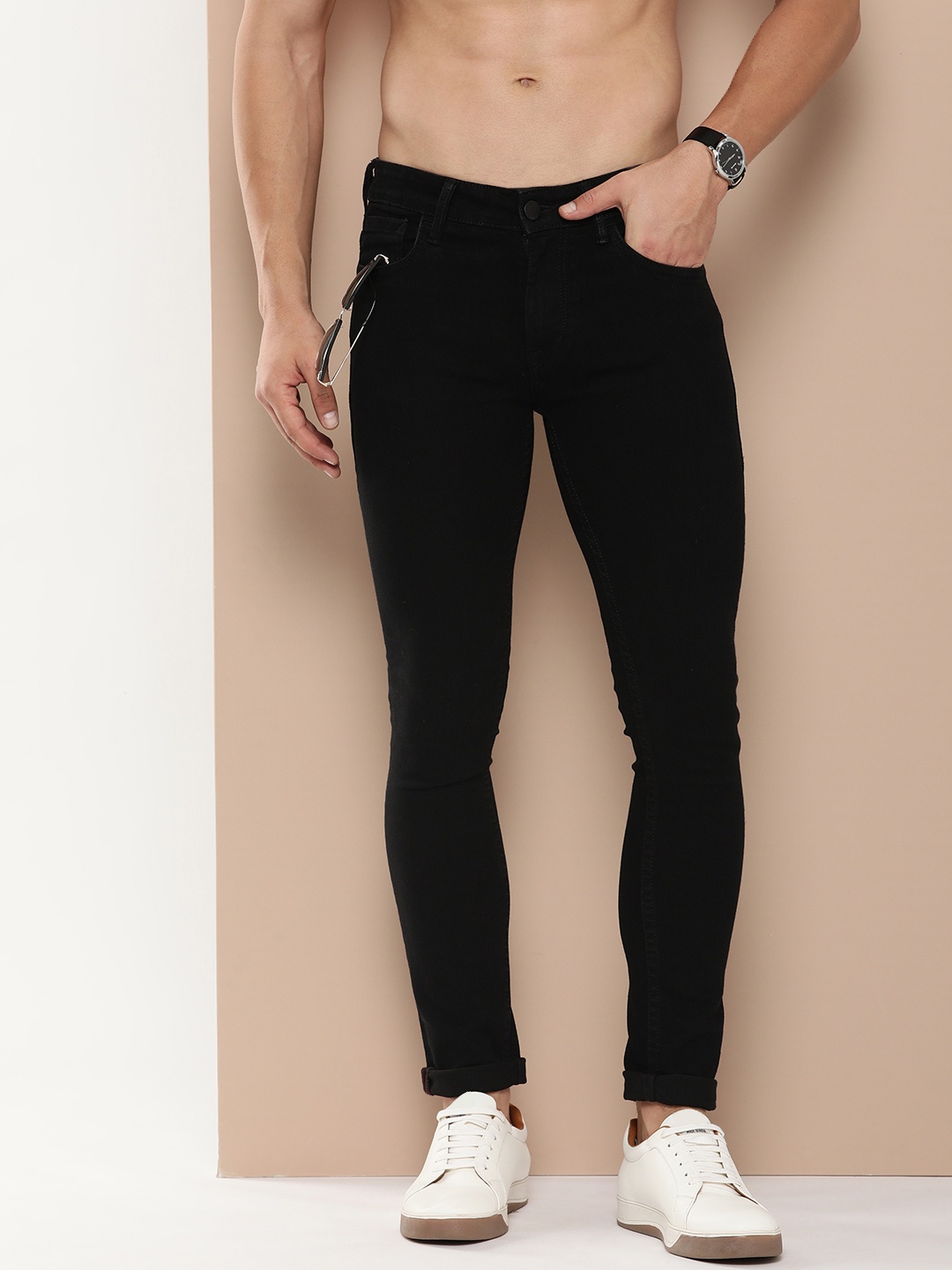 

HERE&NOW Men Skinny Fit Stretchable Jeans, Black
