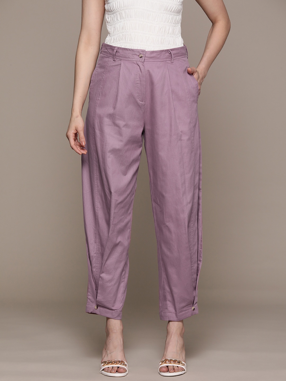 

Moda Rapido Women Pure Cotton Cropped Trousers, Mauve