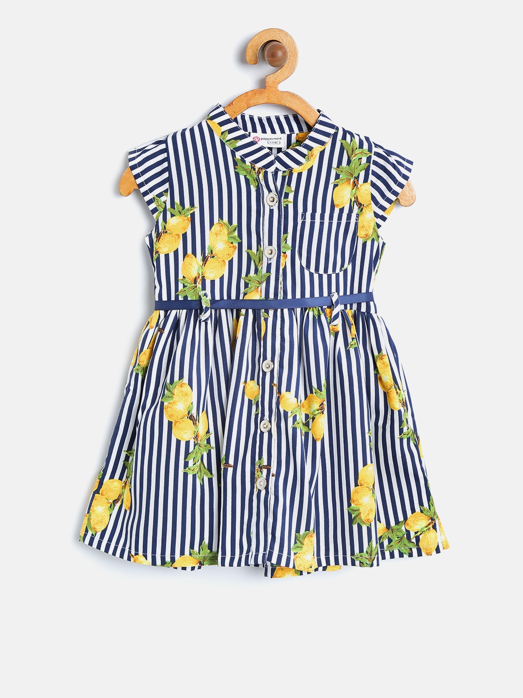 

Peppermint Girls Navy Blue Striped Fit & Flare Dress