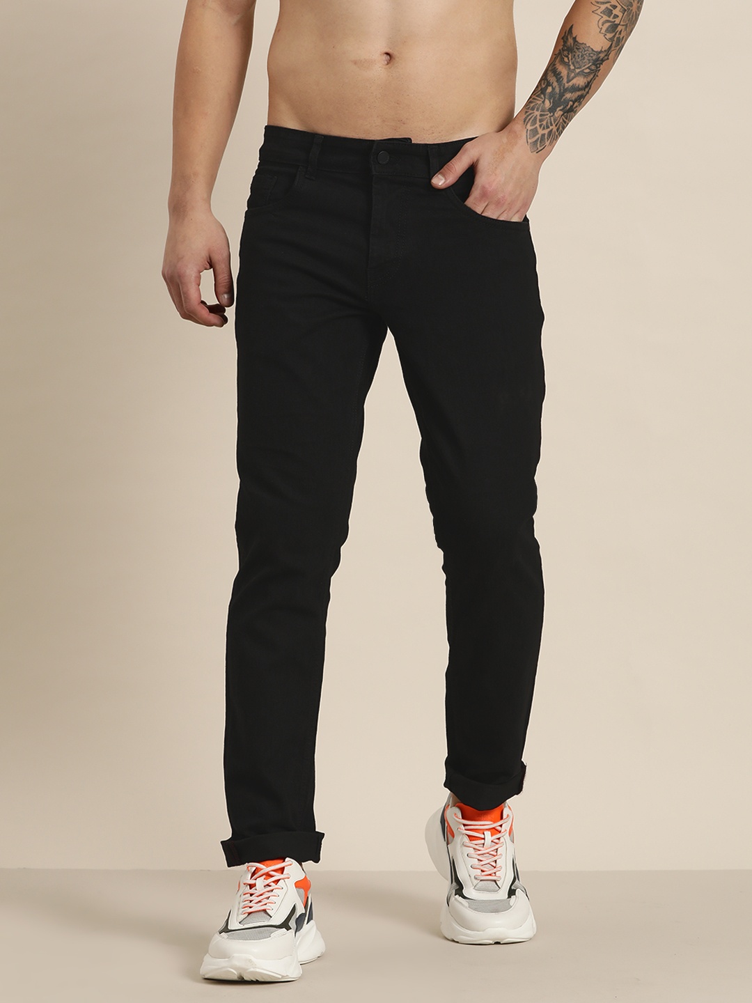 

HERE&NOW Men Regular Fit Stretchable Jeans, Black