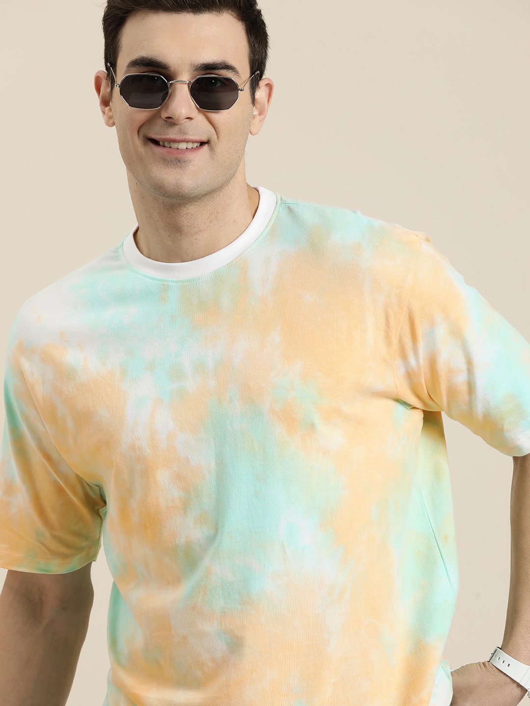 

HERE&NOW Dyed Drop-Shoulder Sleeves Pure Cotton T-shirt, Cream