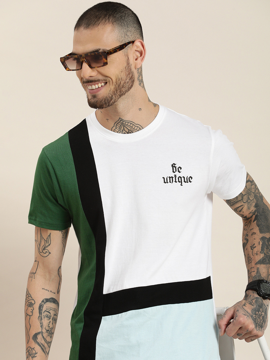 

HERE&NOW Colourblocked Pure Cotton T-shirt, White