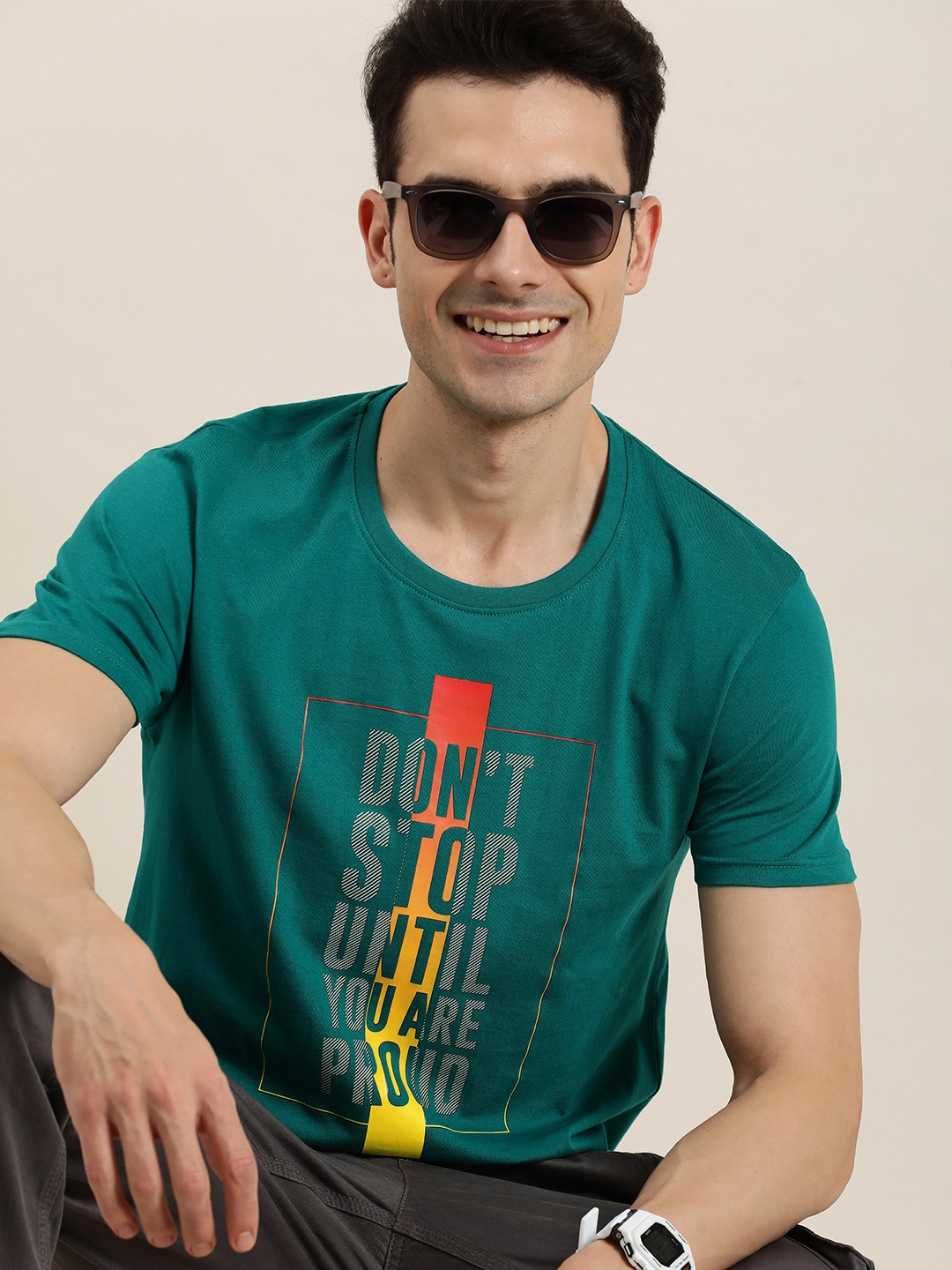 

HERE&NOW Printed Pure Cotton T-shirt, Green