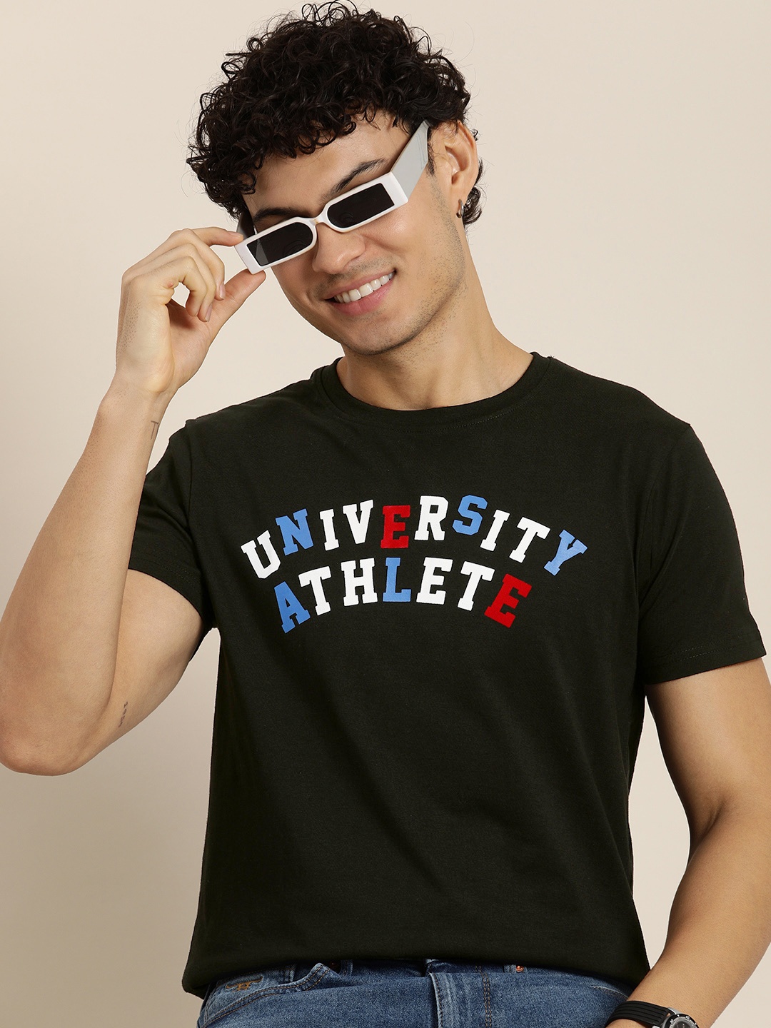 

HERE&NOW Typography Printed Pure Cotton T-shirt, Black