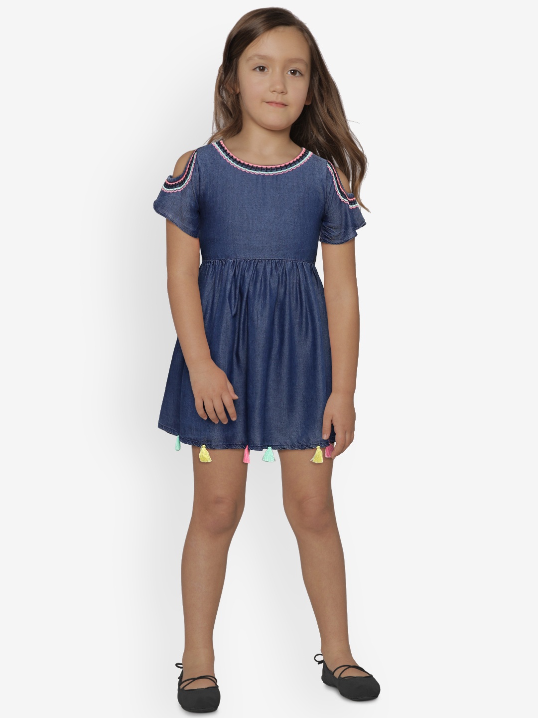 

Peppermint Girls Navy Blue Solid Fit and Flare Dress
