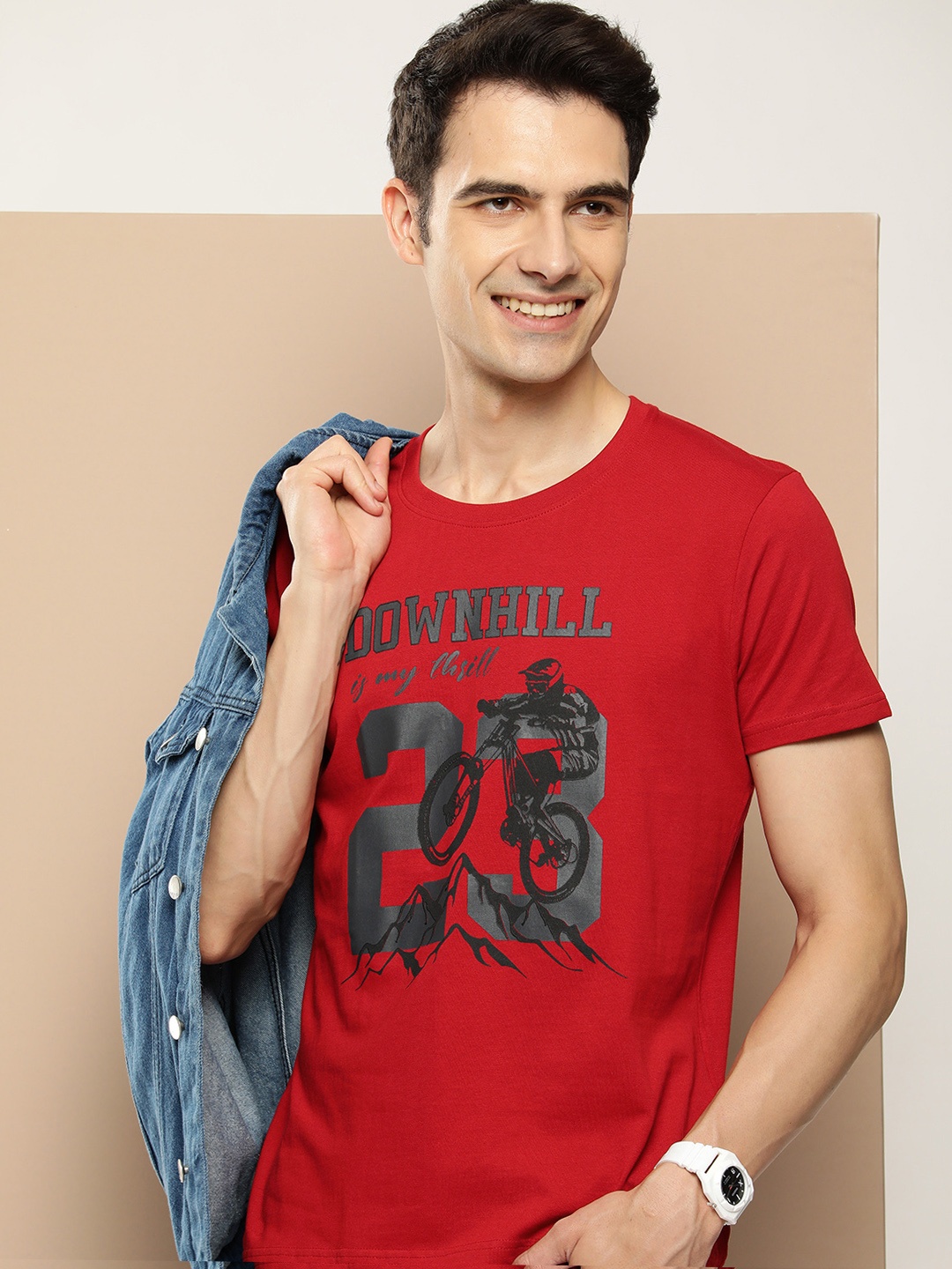 

HERE&NOW Graphic Printed Pure Cotton Casual T-shirt, Red