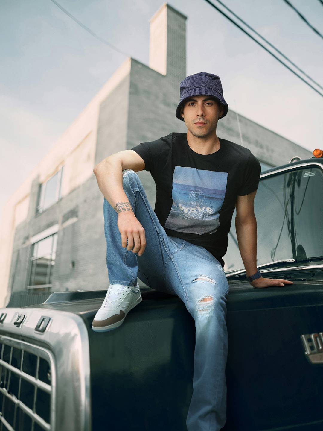 

HERE&NOW Printed Pure Cotton T-shirt, Black