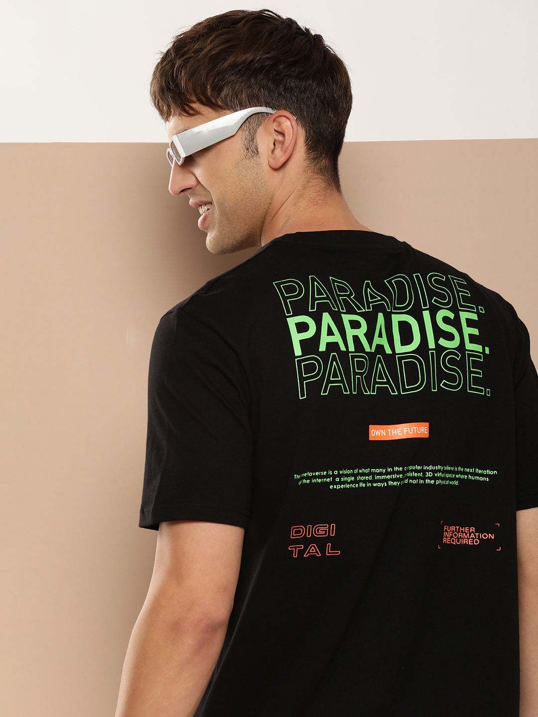 

HERE&NOW Men Typography Printed Pure Cotton T-shirt, Black