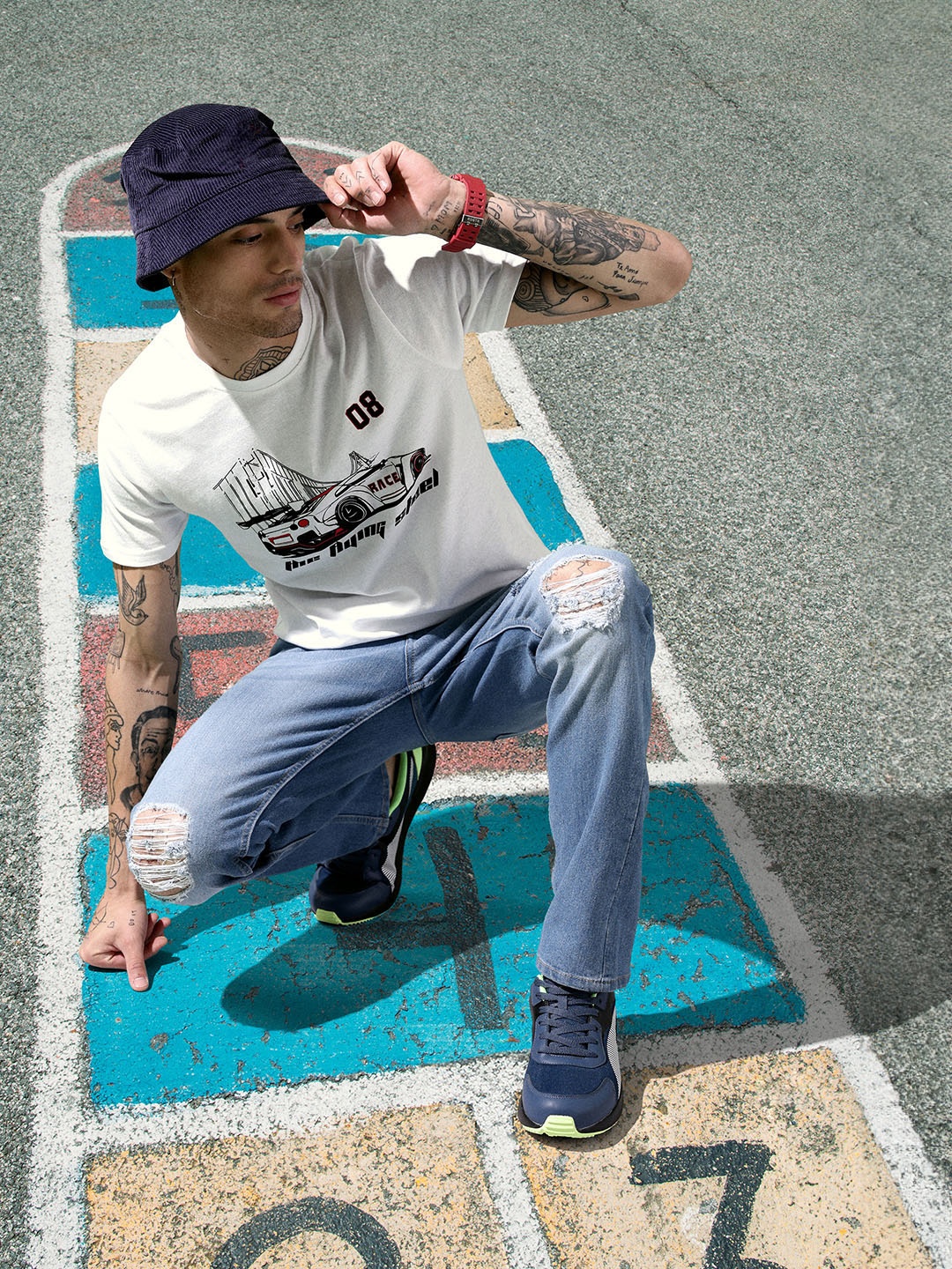 

HERE&NOW Graphic Printed Round-Neck Casual T-shirt, White