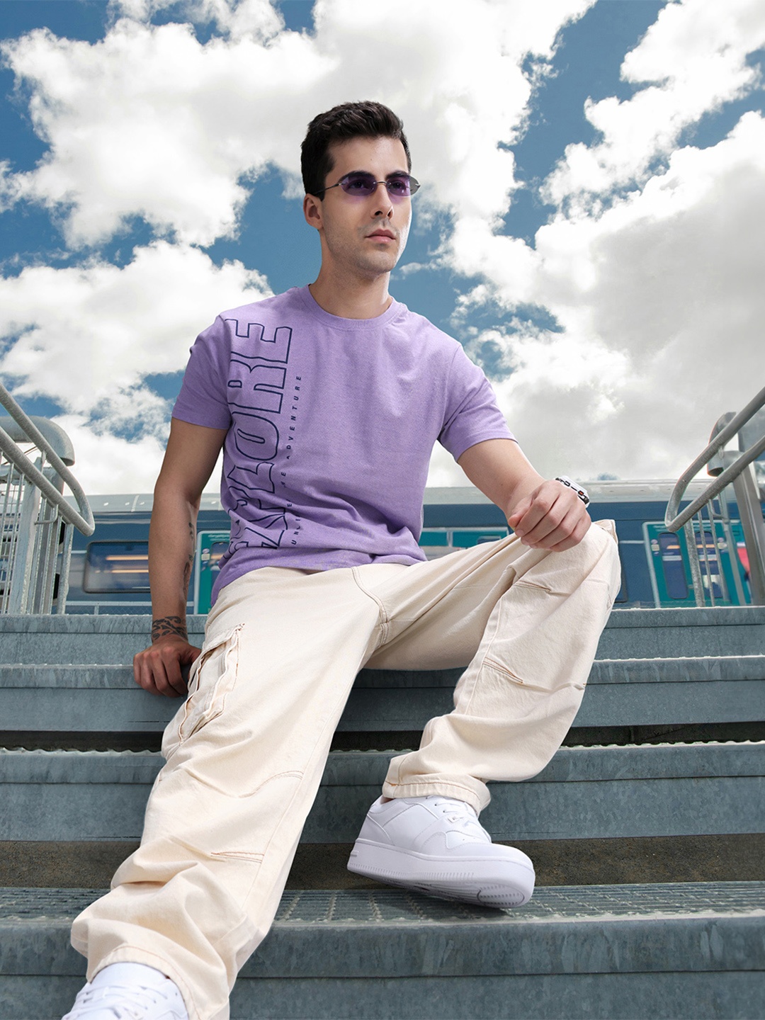 

HERE&NOW Round Neck Typography Printed T-shirt, Lavender