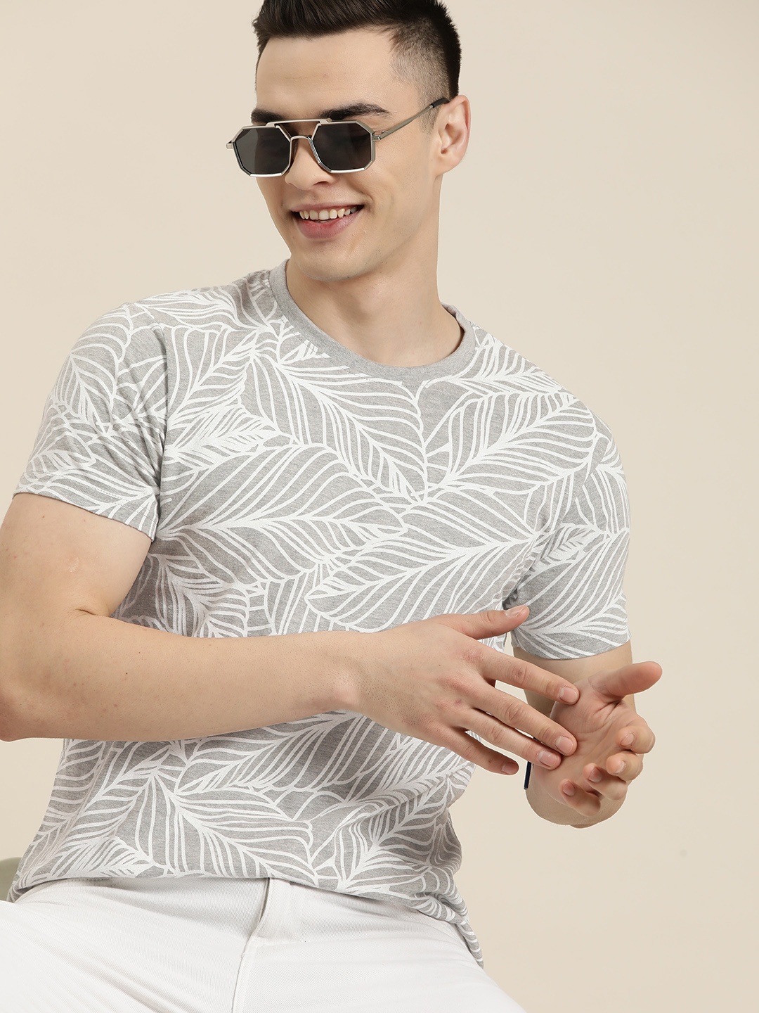 

HERE&NOW Tropical Printed T-shirt, Grey