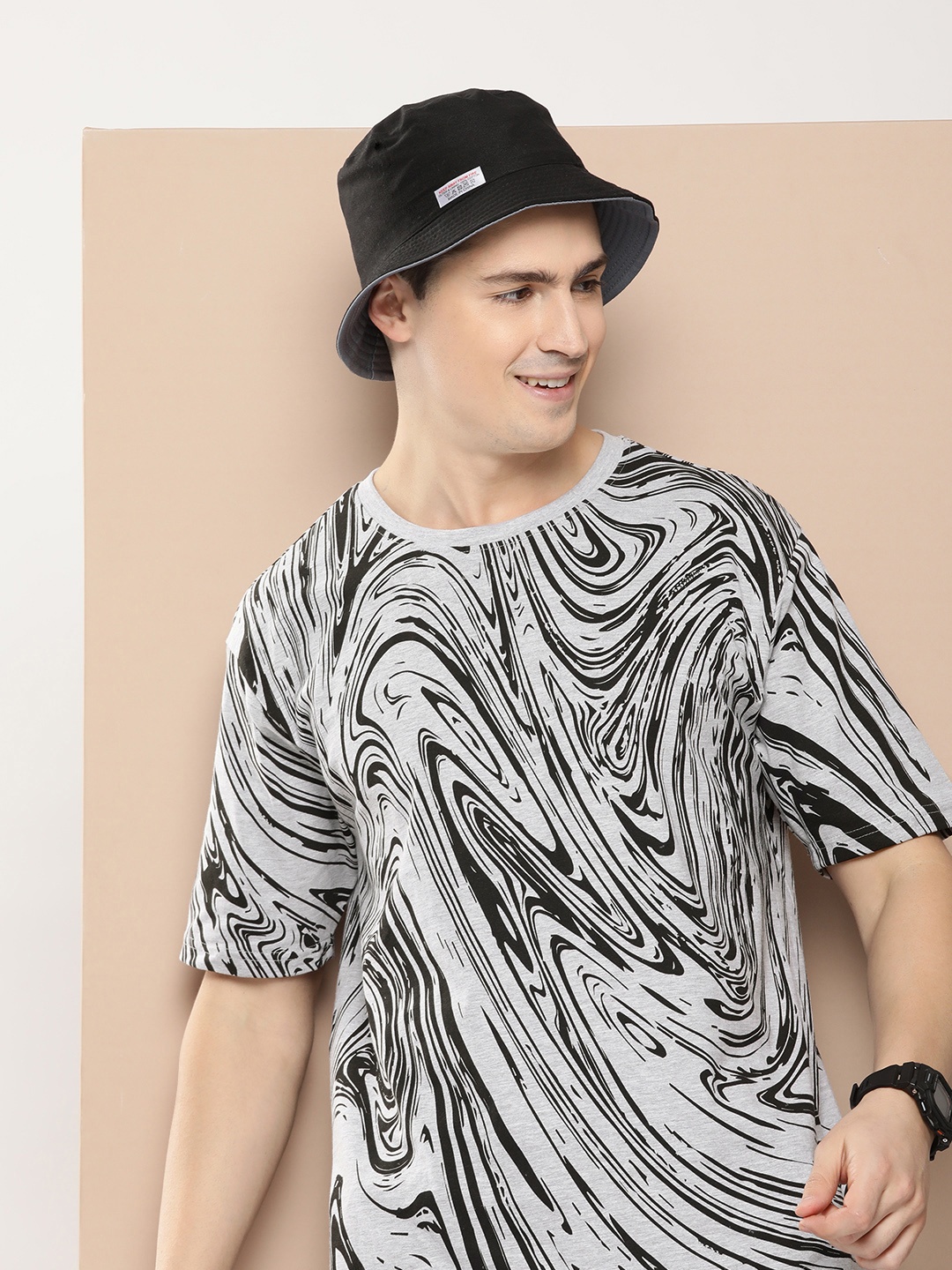 

HERE&NOW Abstract Printed Casual T-shirt, Grey melange