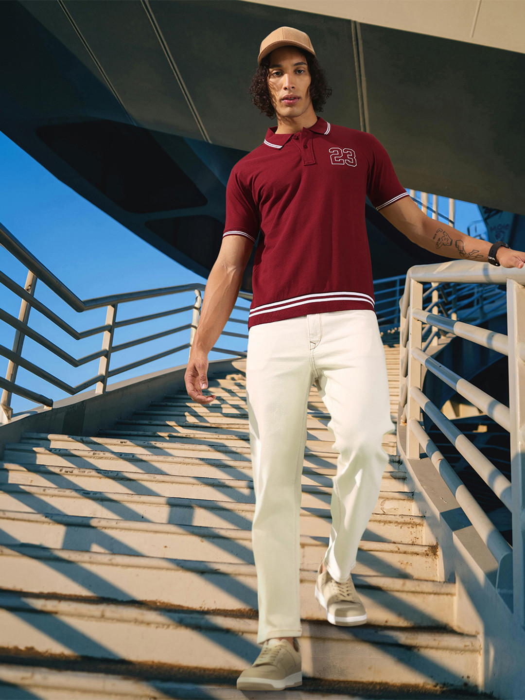 

HERE&NOW Men Polo Collar Pure Cotton T-shirt, Maroon