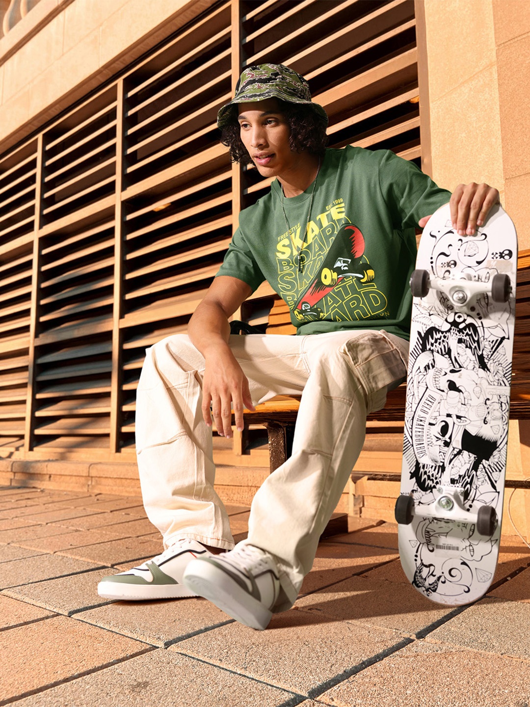 

HERE&NOW Printed Pure Cotton T-shirt, Green