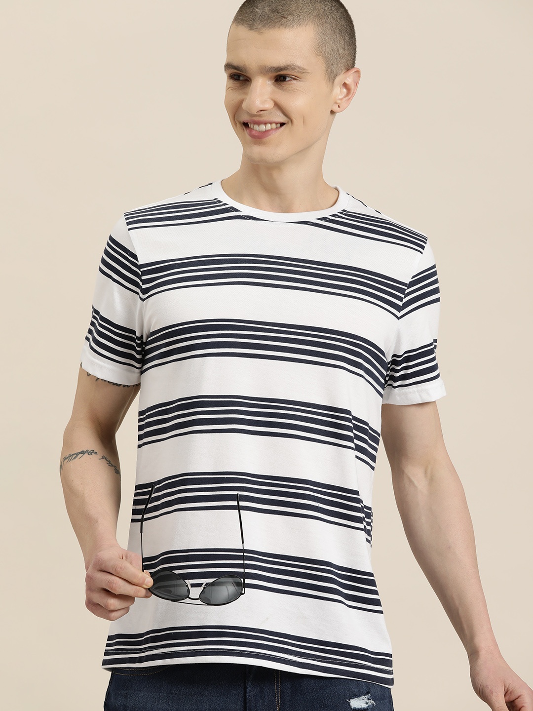 

HERE&NOW Round Neck Striped T-shirt, Navy blue