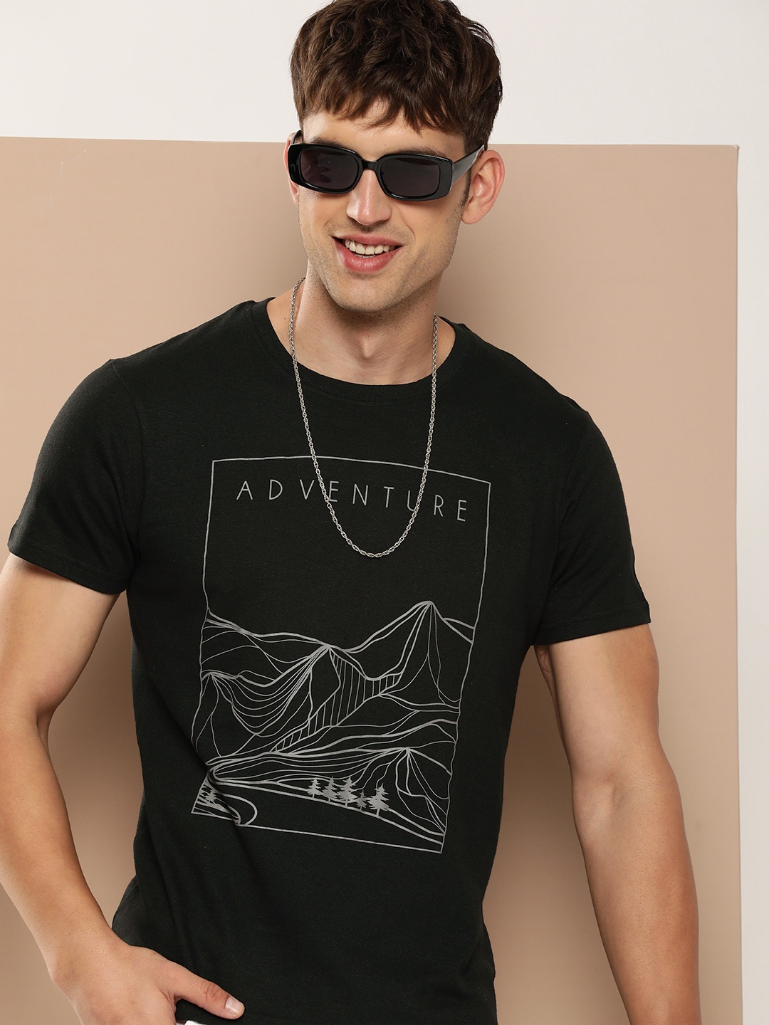 

HERE&NOW Graphic Printed Casual T-shirt, Black