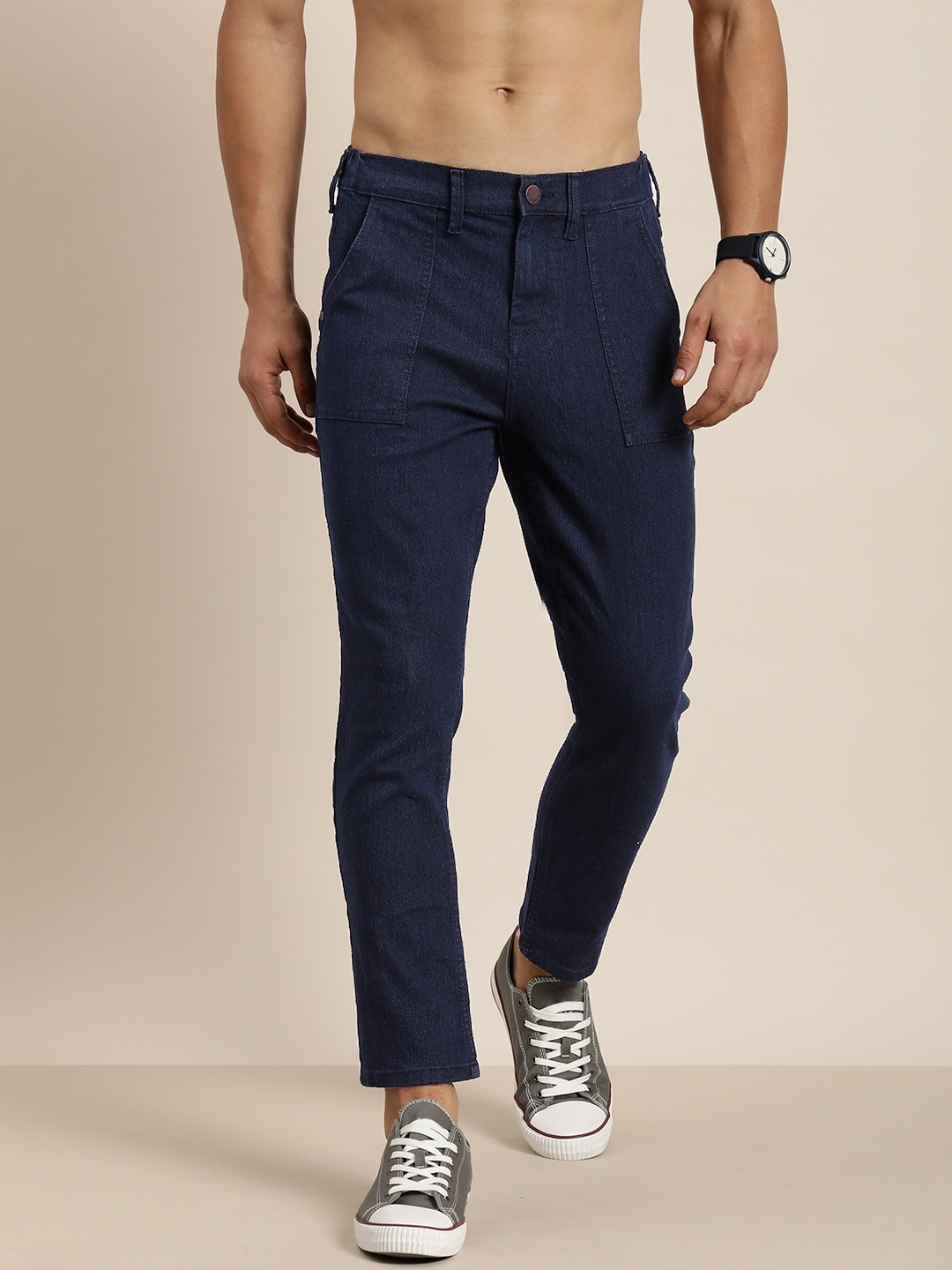 

HERE&NOW Men Caribbean Fit Stretchable Mid Rise Jeans, Blue