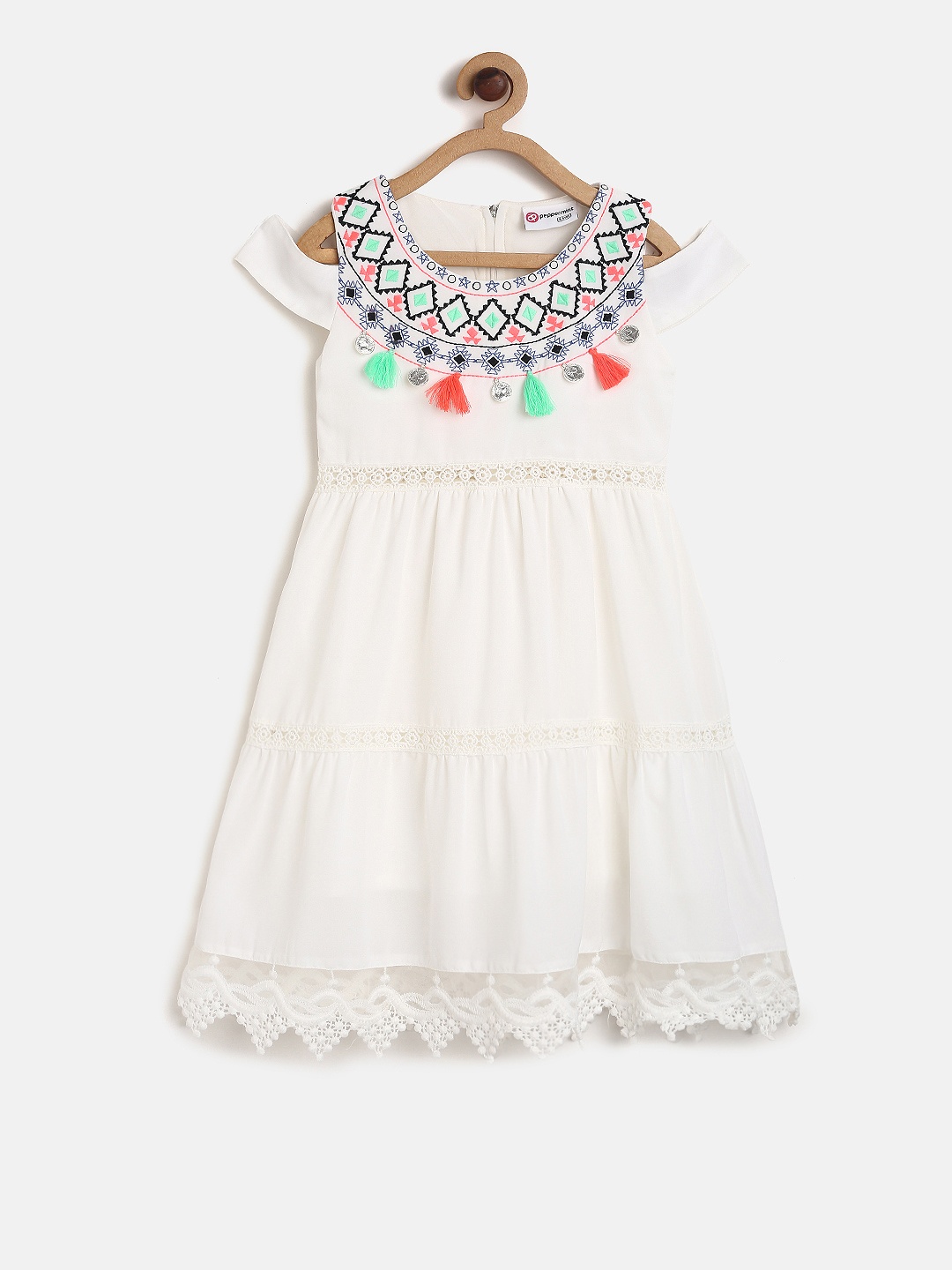 

Peppermint Girls Off-White Embroidered A-Line Dress