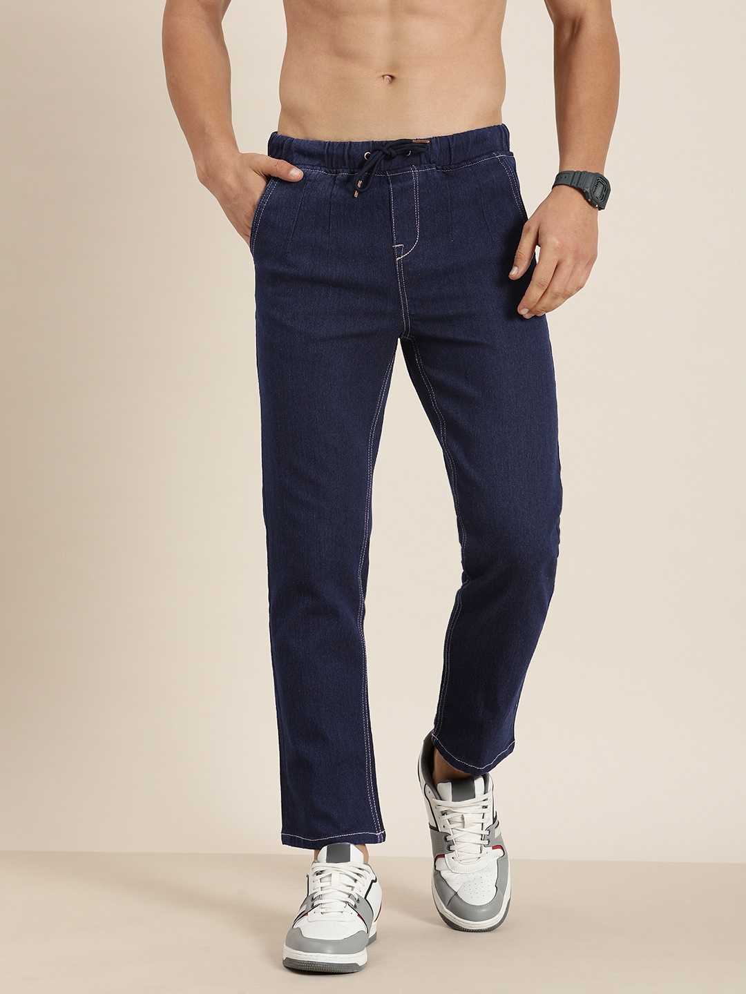 

HERE&NOW Men Pyjama Fit Mid-Rise Stretchable Jeans, Blue