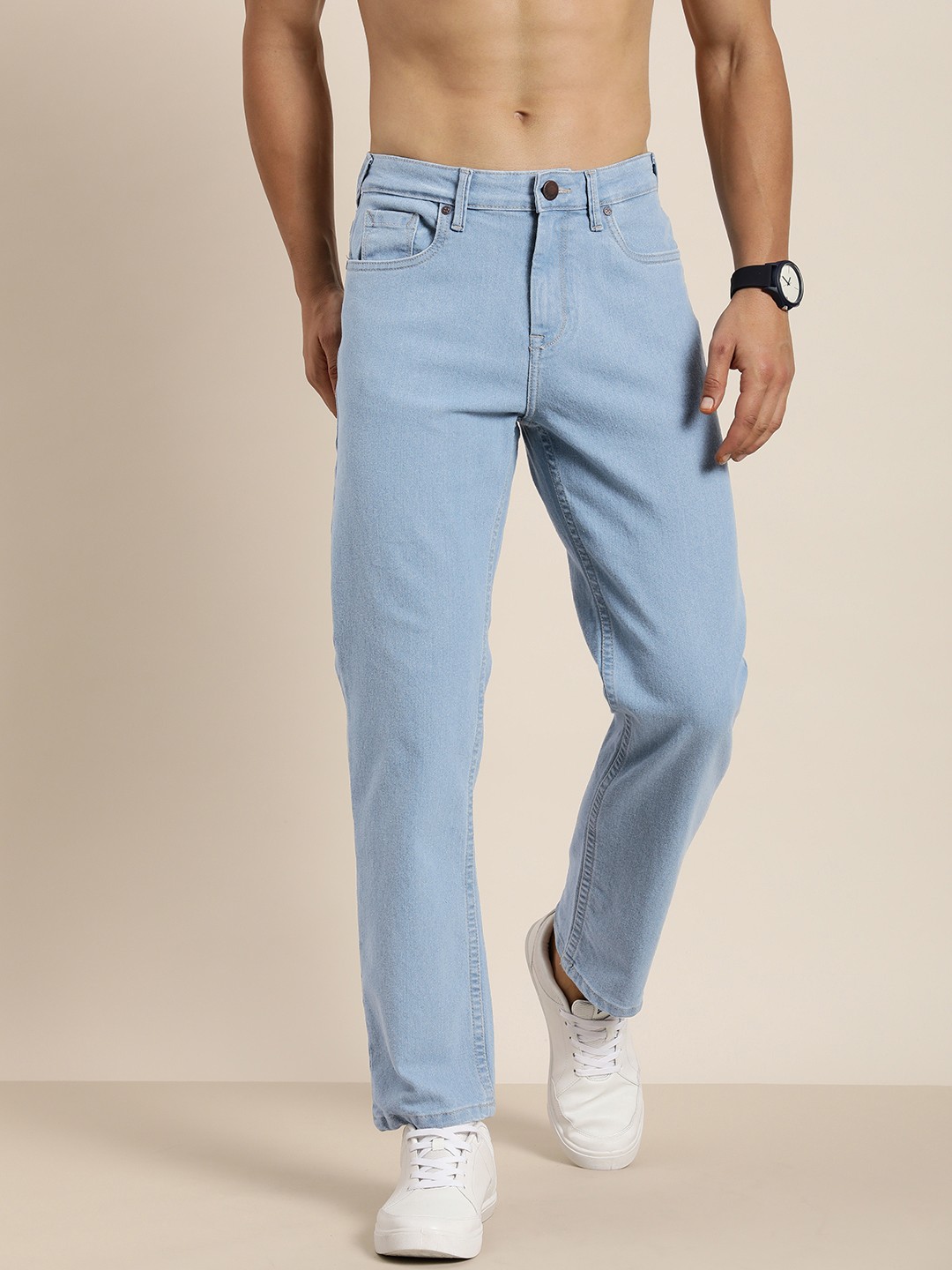 

HERE&NOW Men Light Fade Stretchable Regular Fit Mid-Rise Jeans, Blue