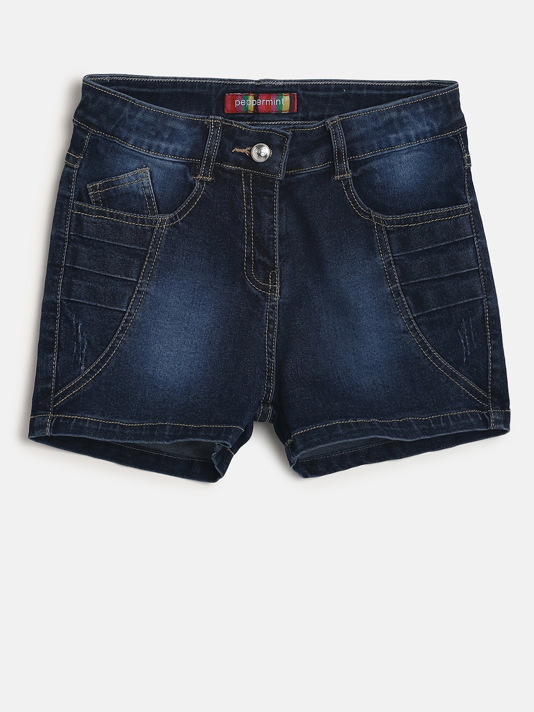 

Peppermint Girls Navy Blue Washed Regular Fit Denim Shorts
