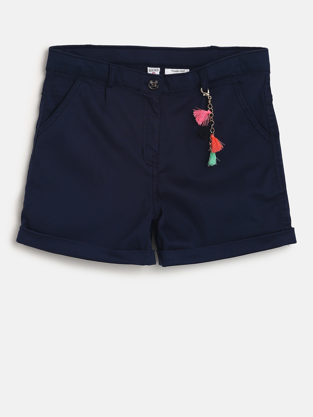 

Peppermint Girls Navy Blue Solid Regular Fit Shorts